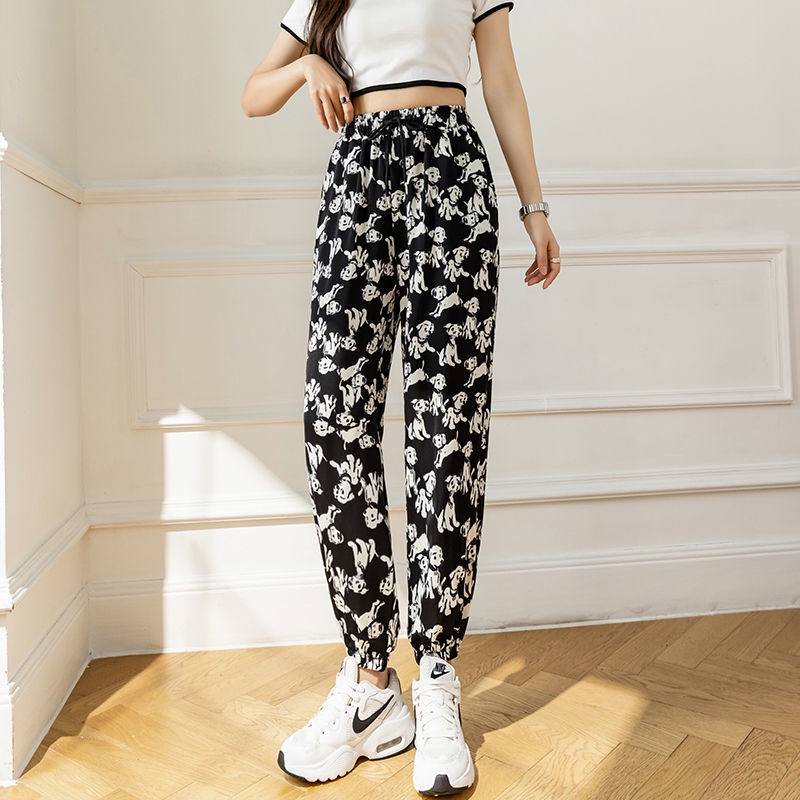 Quần harem Chiffon Lụa Lạnh Dáng Rộng In Họa Tiết Chú Chó Chất Lượng Cao Cho Nữ
