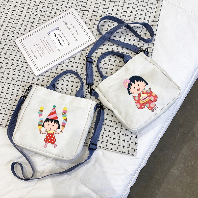 Túi Xách Canvas In Hình Maruko Dễ Thương Cho Nữ