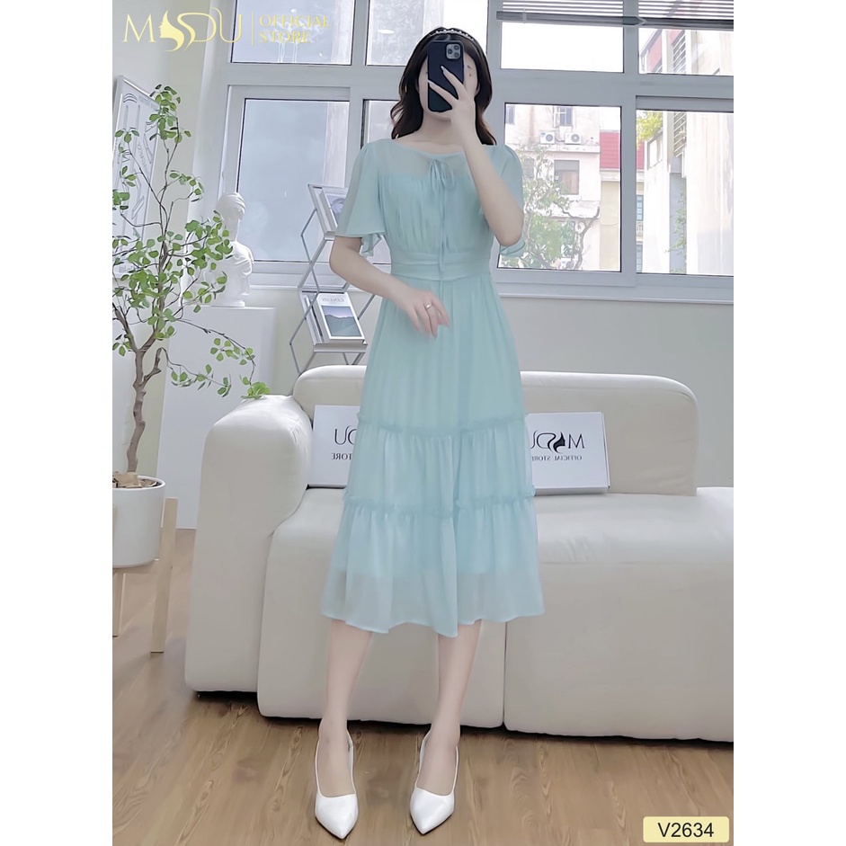 Đầm nữ dáng dài tơ dệt Hàn cao cấp xanh ngọc V2634 - THỜI TRANG THIẾT KẾ MDU