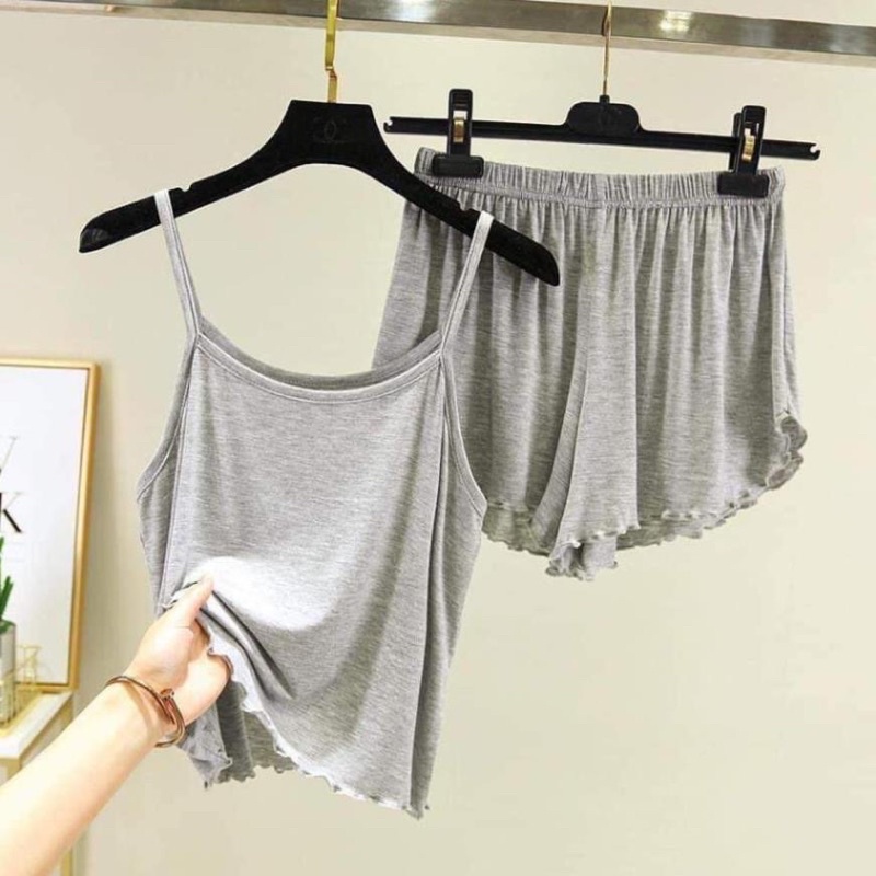 Bộ ngủ 2 dây, bộ mặc nhà chất cotton vải mềm mát from rộng rất thoải mái