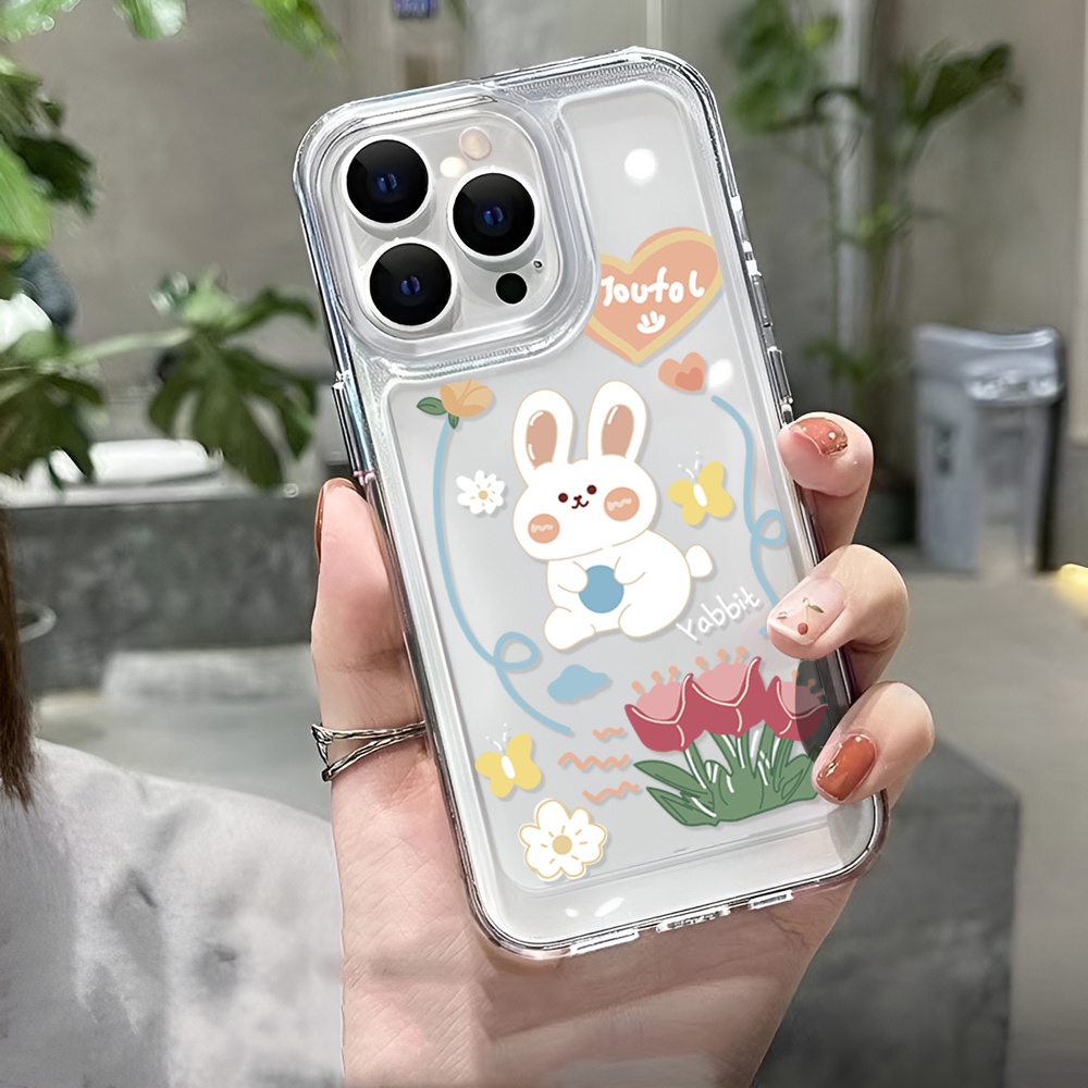 Ốp Điện Thoại Trong Suốt Họa Tiết Hoa Tulip Và Thỏ Cho iphone 14 Pro Max 14 Plus 13 11 12 7Plus X XR XS Max