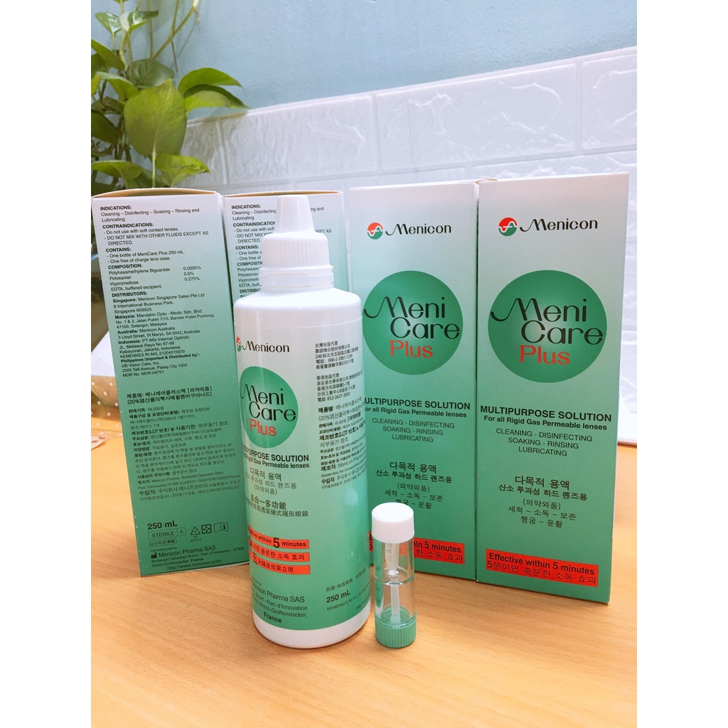 Nước ngâm lens cứng Menicare Plus 250ml- dung dịch ngâm kính áp tròng cứng Menicare Plus- Tặng khay