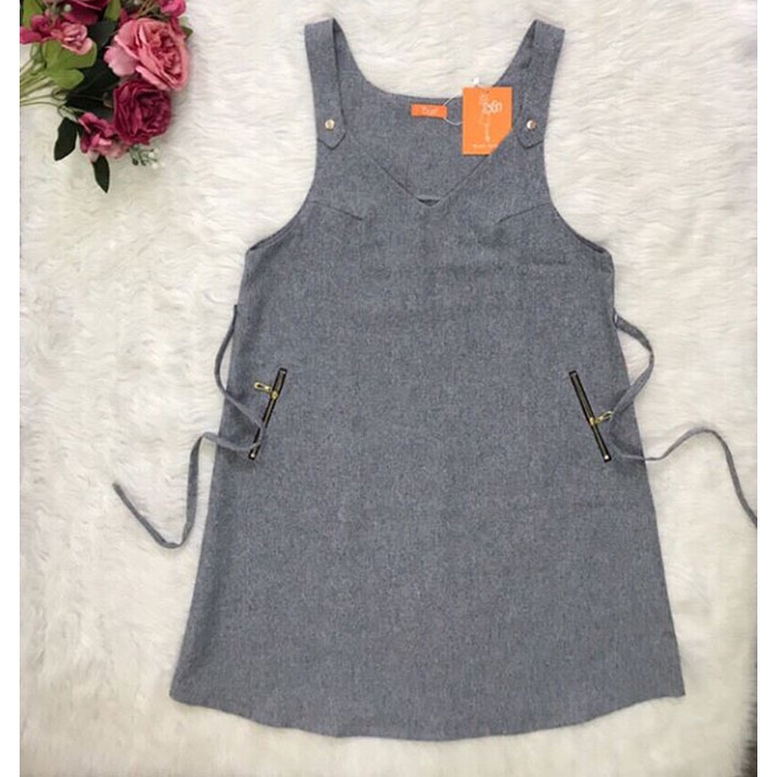 [HANNA] Đầm bầu yếm đen công sở dáng suông có size 75kg chất vải cao cấp thoáng mát kết hợp với áo thun hoặc áo công sở