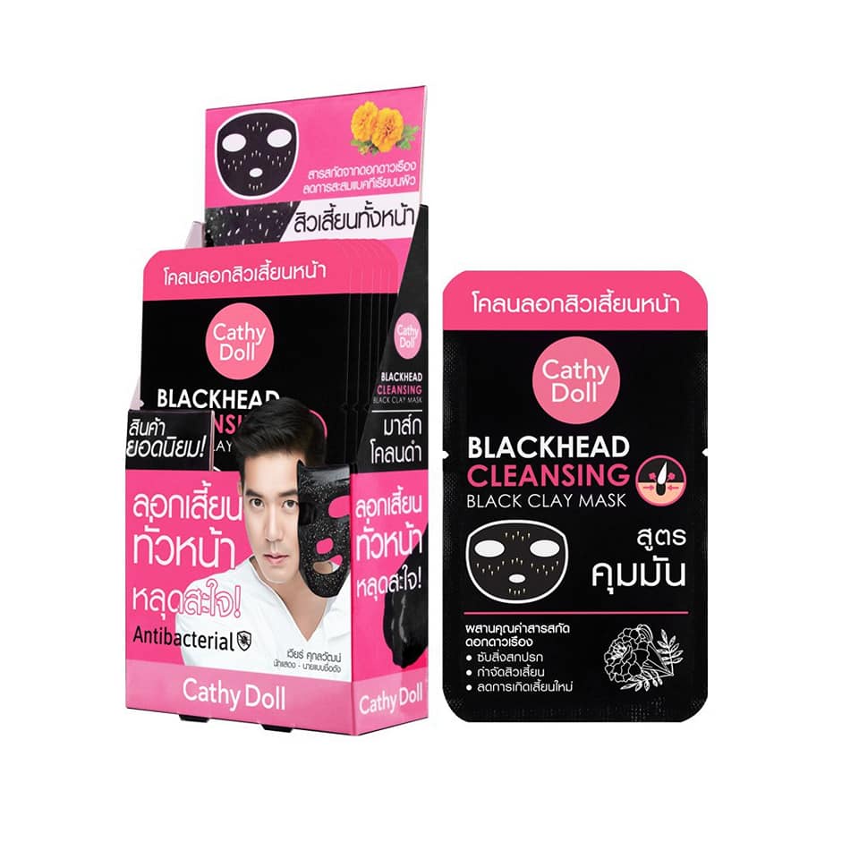 (Hộp 06 gói) Mặt Nạ Lột Mụn Cám &amp; Bã Nhờn Cathy Doll Blackhead Cleansing Black Clay Mask Thái Lan