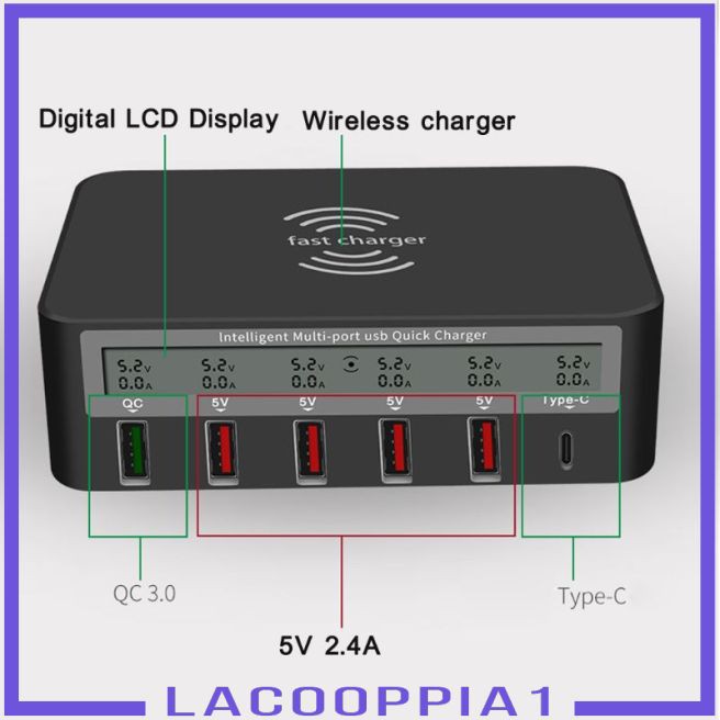 Đế Sạc Nhanh Không Dây 5 Cổng Usb Qc 3.0 Qi Cho Iphone