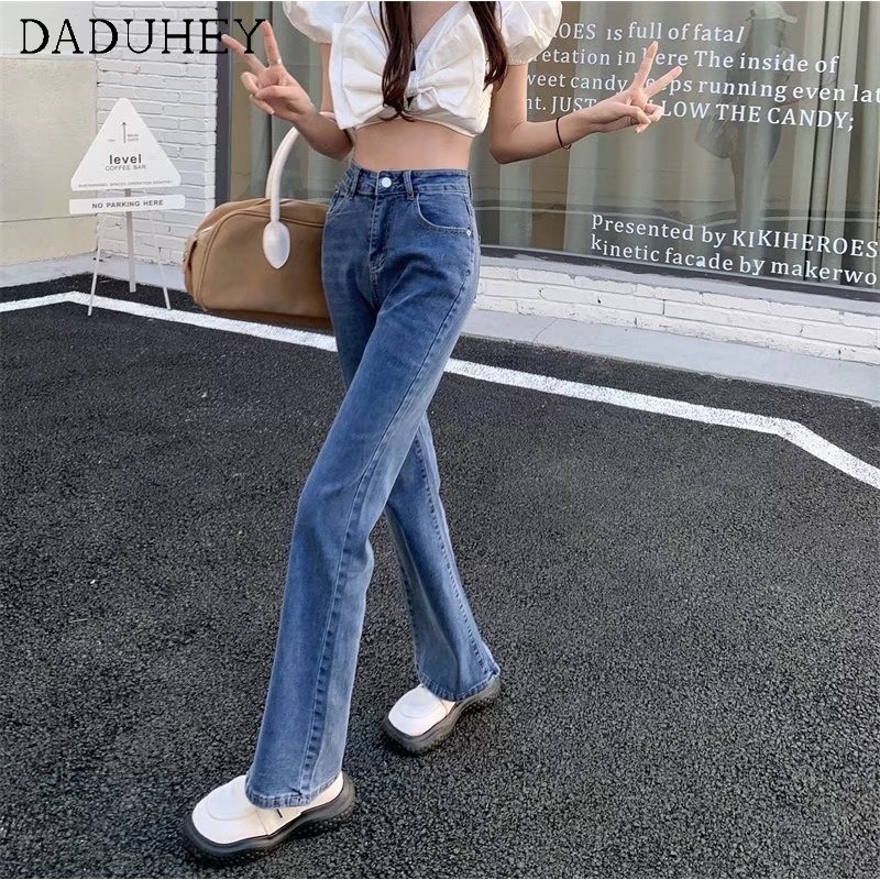 Quần jean dài daduhey ống rộng cạp cao đơn giản phong cách Hàn Quốc thời trang mùa hè 2022 dành cho nữ