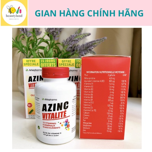 Vitamin tổng hợp Azinc Vitalite Arkopharma tăng cường đề kháng 150v Pháp