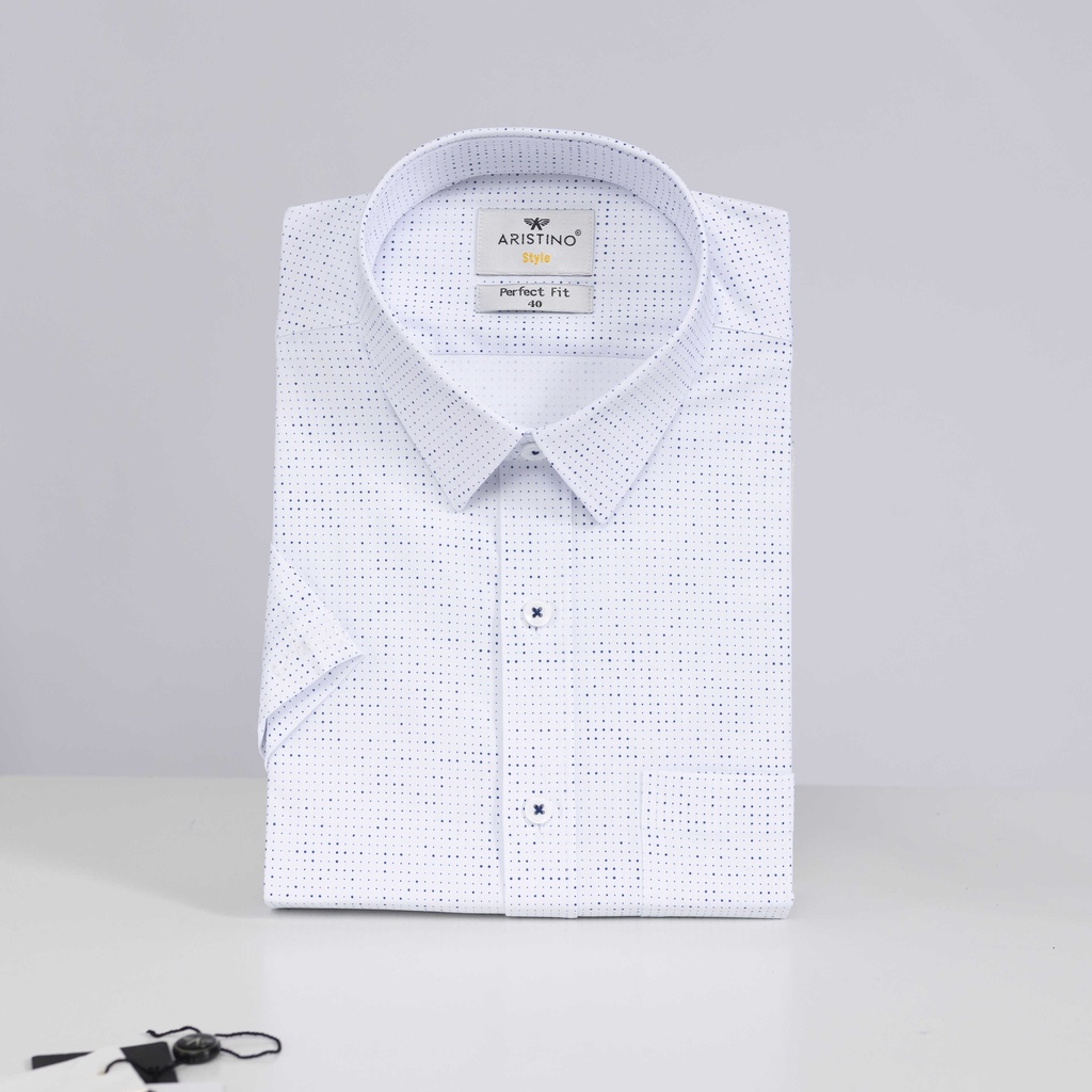 [MẪU MỚI] Áo sơ mi nam ngắn tay ARISTINO họa tiết trắng in chấm xanh lịch lãm, nhã nhặn- ASS066S2