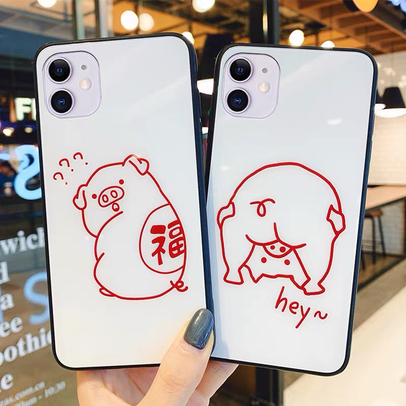 Ốp lưng iphone kính cặp đôi Heo khoe mông cute case 14 14plus 13 pro max 12 promax 11 mini 6 6s 7 8 plus x xr xs