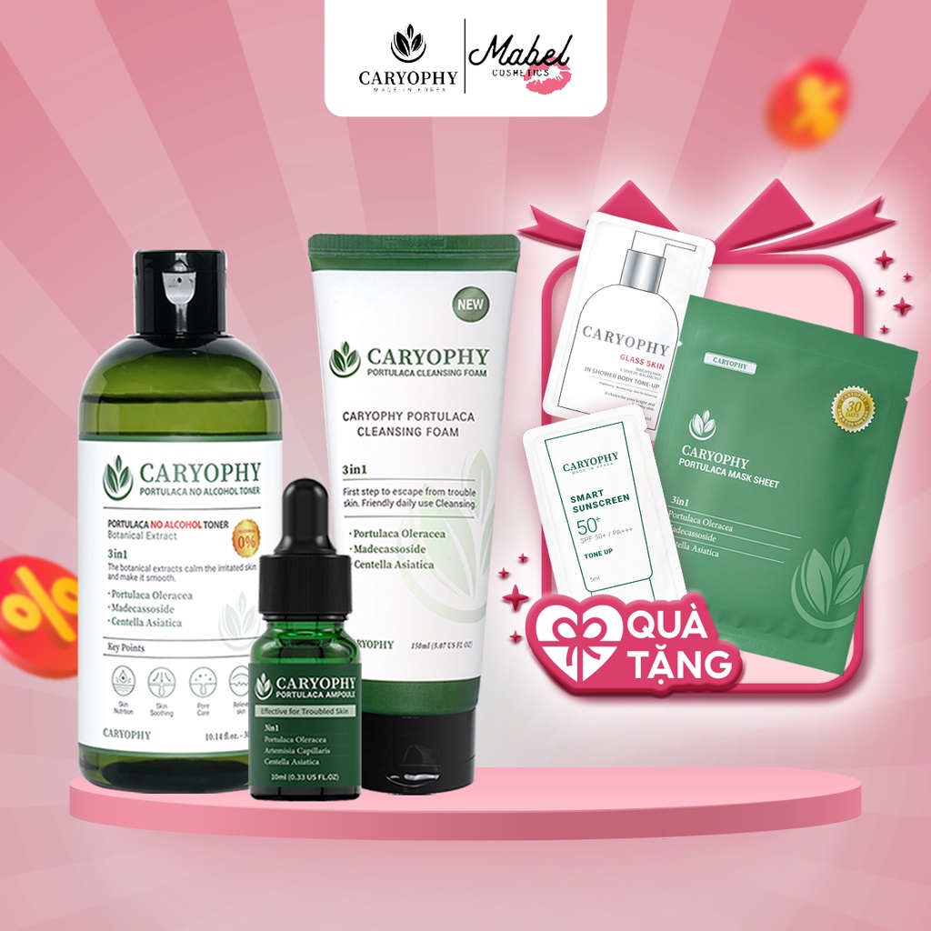 Bộ chăm sóc da mụn Caryophy portulaca - (sữa rửa mặt 150ml toner 300ml serum 10ml)