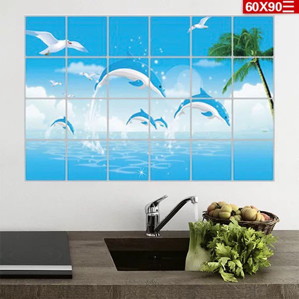 Decal dán bếp tráng nhôm cách nhiệt size lớn - đàn Cá Heo