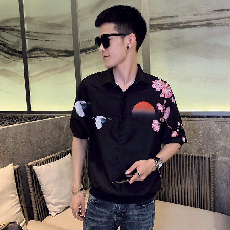 Áo Sơ Mi Ngắn Tay Dáng Rộng In Họa Tiết Cá Tính Theo Phong Cách Hàn Quốc Dành Cho Nam