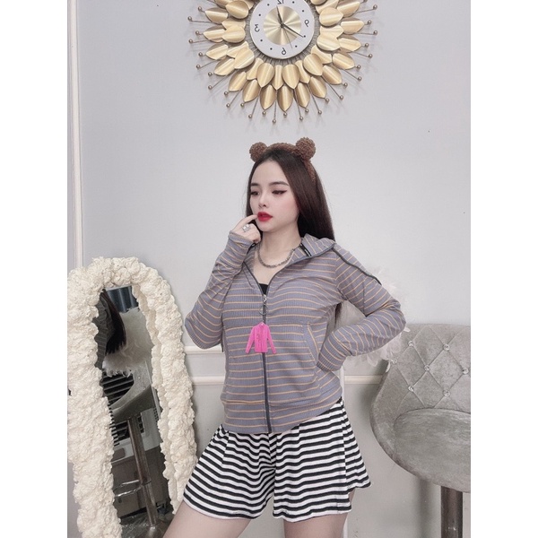 Áo Khoác Sọc Vải Thun Coton Co Giãn Tốt