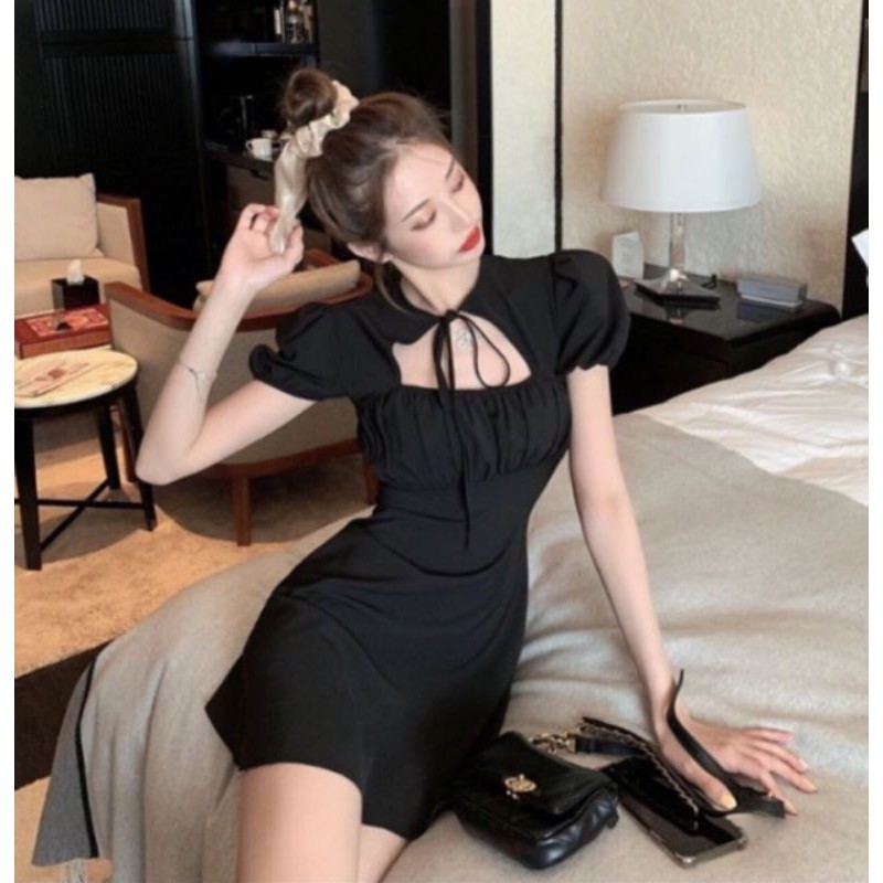 Đầm xòe tay phồng hở ngực dễ thương ( có mút ngực)