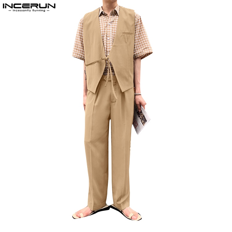 Set đồ INCERUN gồm áo khoác blazer và quần dài phong cách công sở cho nam