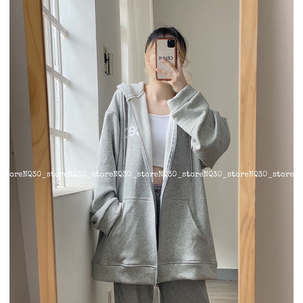 Áo Khoác Nỉ Bông Hoodie Zip CEC Form Rộng Nam Nữ Unisex