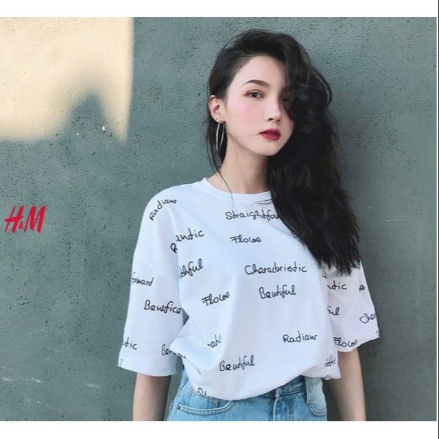 Áo cộc tay nữ ( chữ họa tiết )