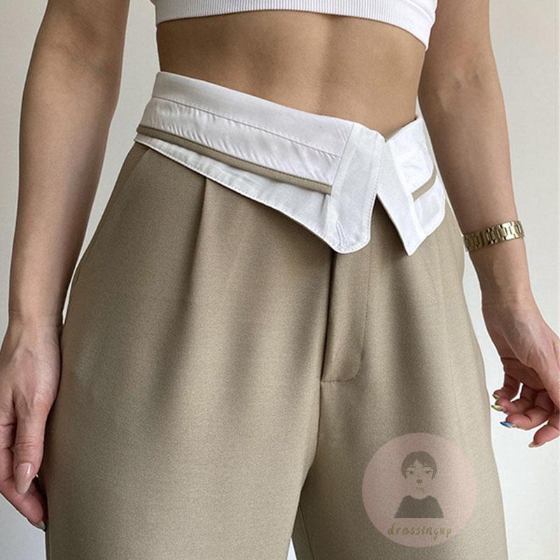 Quần ống rộng Lưng Cao Phối Khóa Kéo Thời Trang Cho Nữ