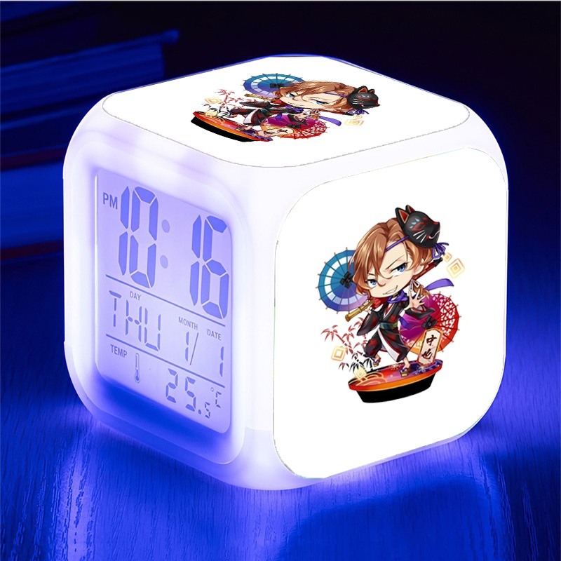 Đồng hồ báo thức để bàn in hình Kaito Kid anime chibi LED đổi màu