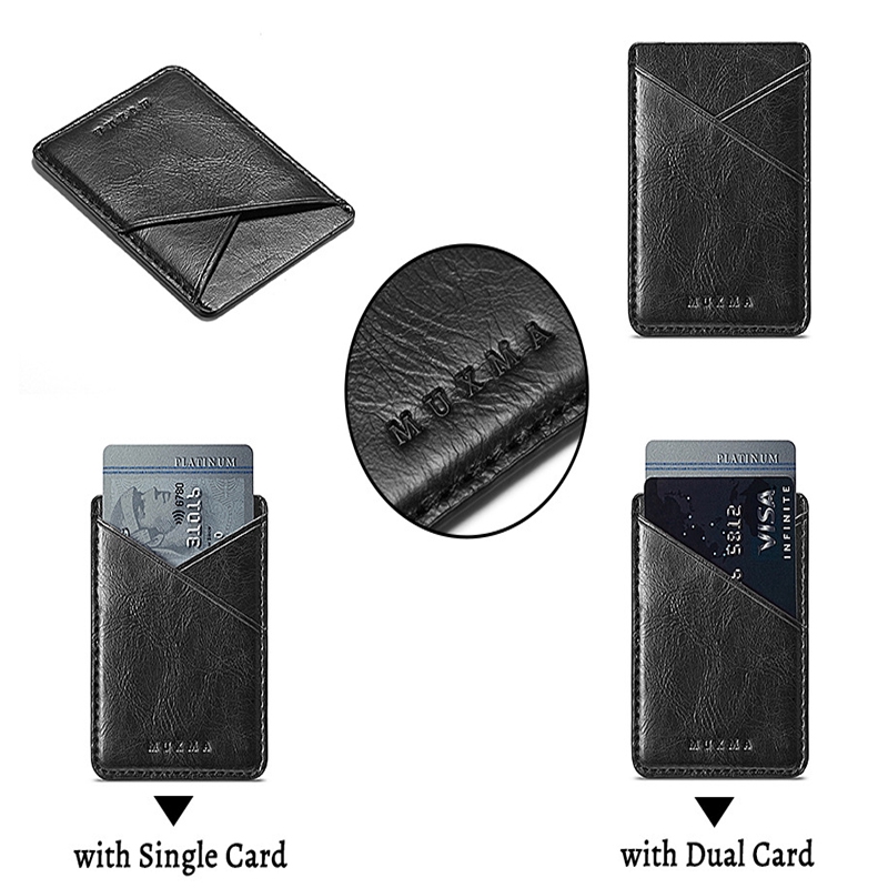 New Popular Pocket Stick-On Card Holder PU Leather Cover Mini Mobile Phone Credit Card Back Holder For Case