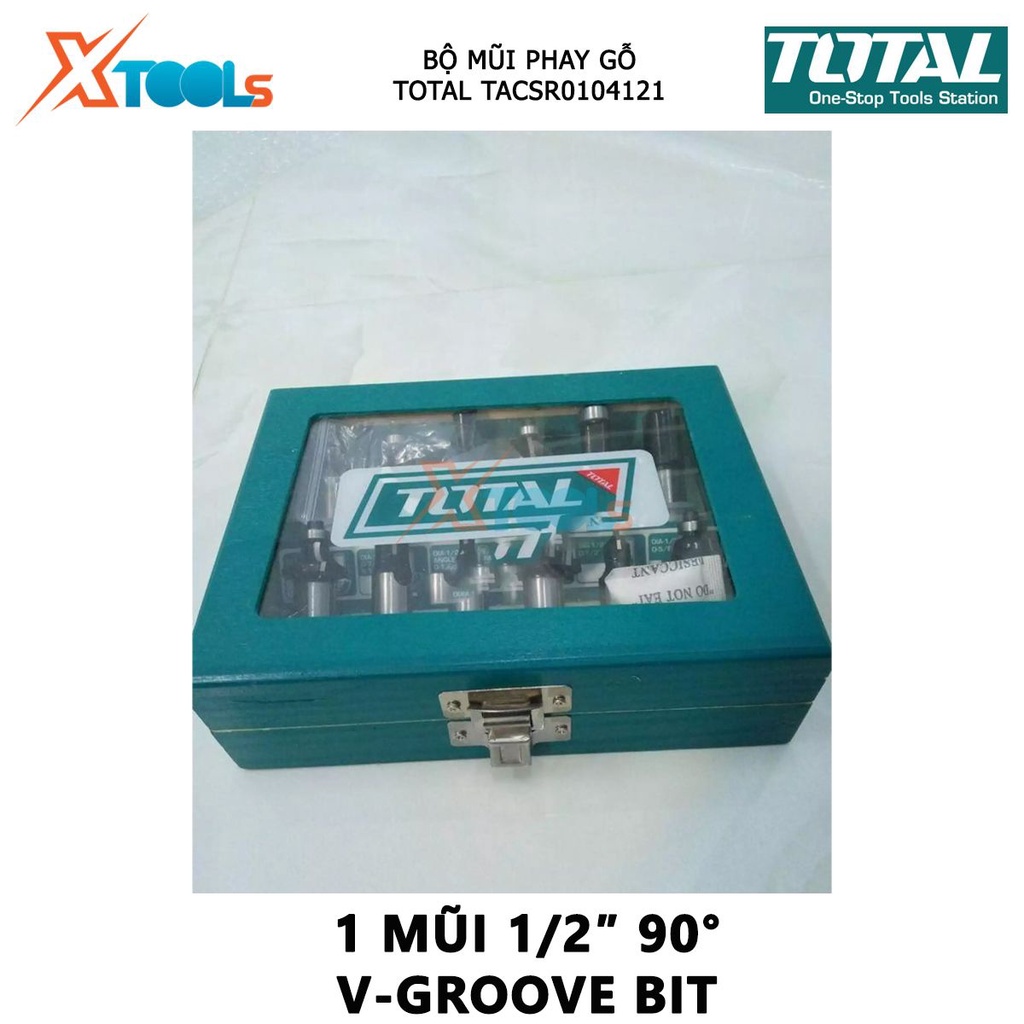 Bộ mũi phay gỗ TOTAL bộ 12 mũi phay soi gỗ Đường kính mũi từ 1/4&quot;(6.3mm)-1/2&quot; (12.7 mm), Gồm 3 mũi thẳng 6mm, 12mm, 16mm
