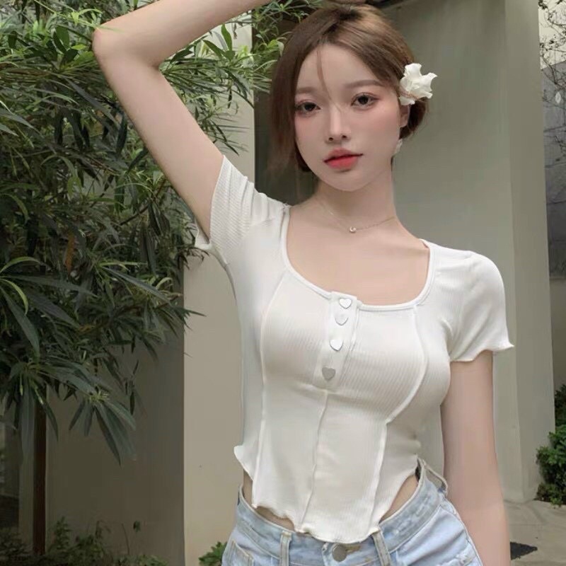 ÁO CROPTOP KHOÉT EO ĐÍNH NÚT GIẢ CỰC XINH Z1 | BigBuy360 - bigbuy360.vn