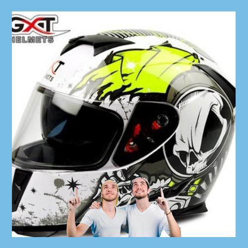 [mũ bảo hiểm fullface] [mũ bảo hiểm fullface] Mũ nón bảo hiểm GXT fullface full face đầu lâu màu vàng trắng