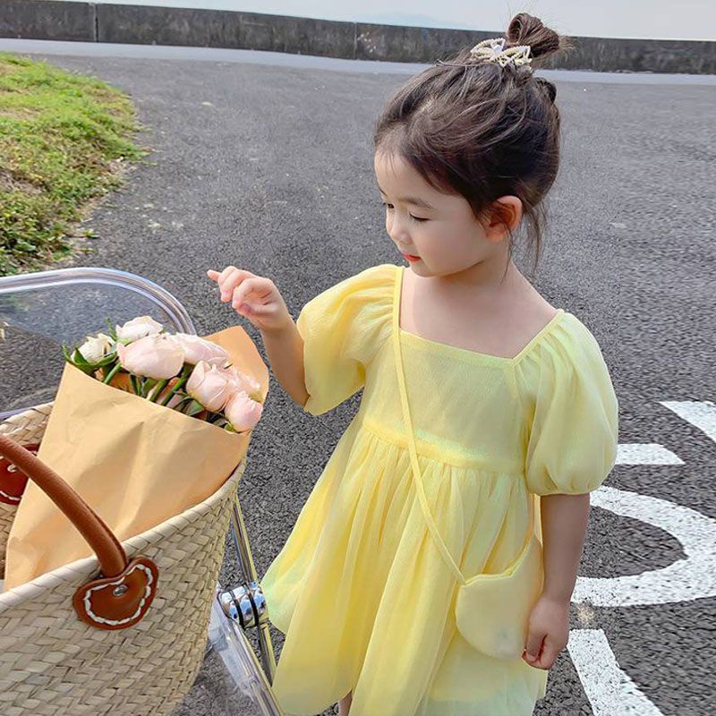 Đầm Bé Gái Đầm Công Chúa Tay Ngắn Màu Trơn Se7en Cho Bé Gái