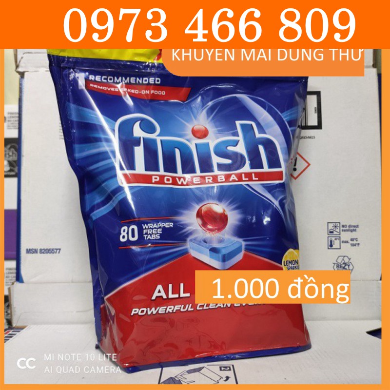 [khuyến mại dụng thử ] 1 viên rửa bát Finish All in 1 max trong gói 80 viên