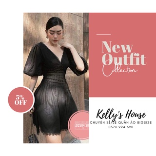Bigsize đầm xếp ly eo viền ren