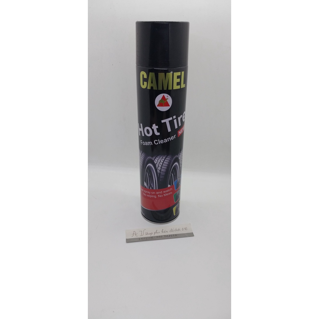 Chai xịt bóng lốp, dưỡng đen lốp ô tô CAMEL - Hot tire  650ml