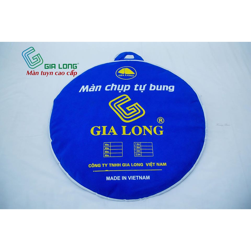 Màn chụp tự bung chống muỗi Gia Long đỉnh vuông, màu trắng chân diềm hoa xanh hàng đẹp