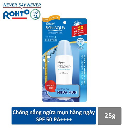 Sunplay Skin Aqua Acne Clear Milk SPF50+, PA++++: Sữa chống nắng dưỡng da ngừa mụn