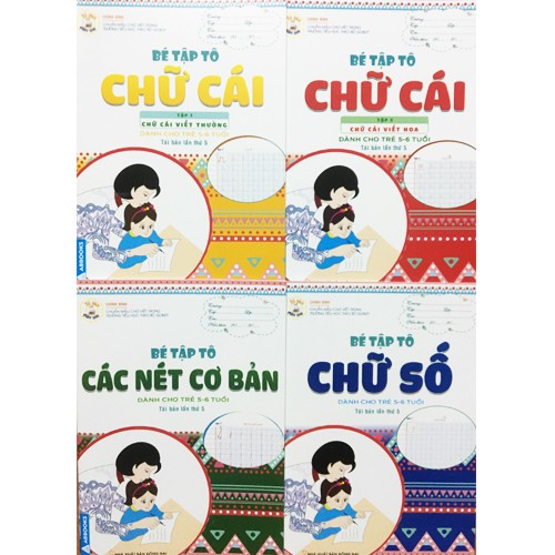 Bộ 4 Quyển Tập Tô Các Nét Cơ Bản Cho Bé, Chữ Số, Chữ Cái [ Dành Cho Trẻ 5-6 Tuổi ]