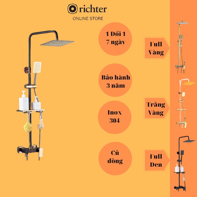 Bộ sen cây tắm đứng Richter có 4 chế độ tắm nóng lạnh chất liệu inox 304 phủ sơn tĩnh điện chống rỉ sét
