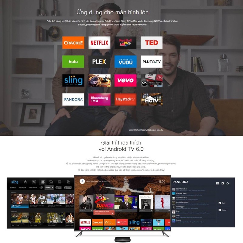 Tivi box, mibox, tivi box xiaomi, Ram 2G bộ nhớ trong 8G, tìm kiếm giọng nói bảo hành 12 tháng MIBOX