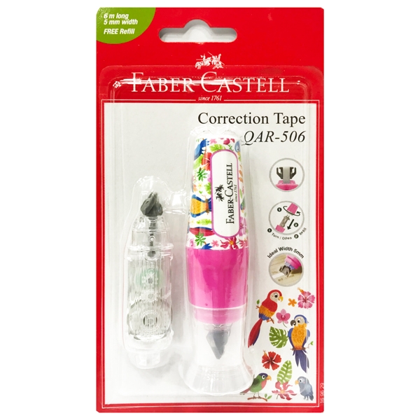 Bút Xoá Kéo Nắp Đậy QAR 506-6M - Fancy Light Pink + 1 Refill - Faber-Castell