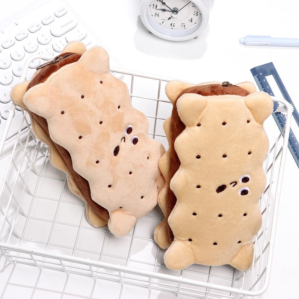 ZAIJIE24 Túi Đựng Bút Hình Bánh Quy Lông Xù Đáng Yêu Cho Nữ
