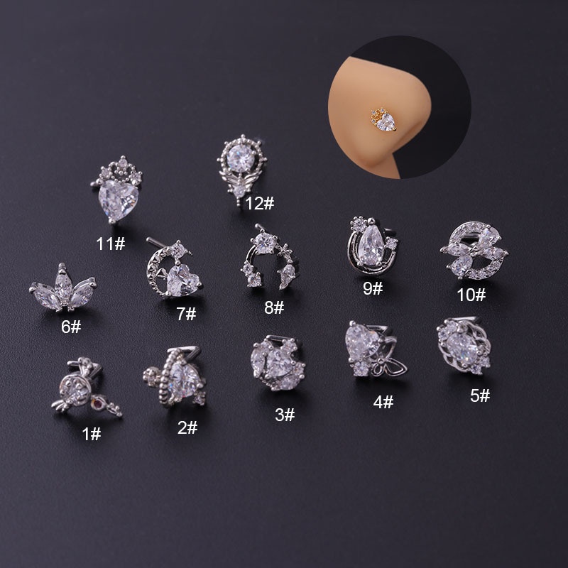 1 Khuyên Mũi Hình Trái Tim/ Vương Miện/ Hành Tinh Chất Liệu Thép Không Gỉ Đính Đá Zircon 20G