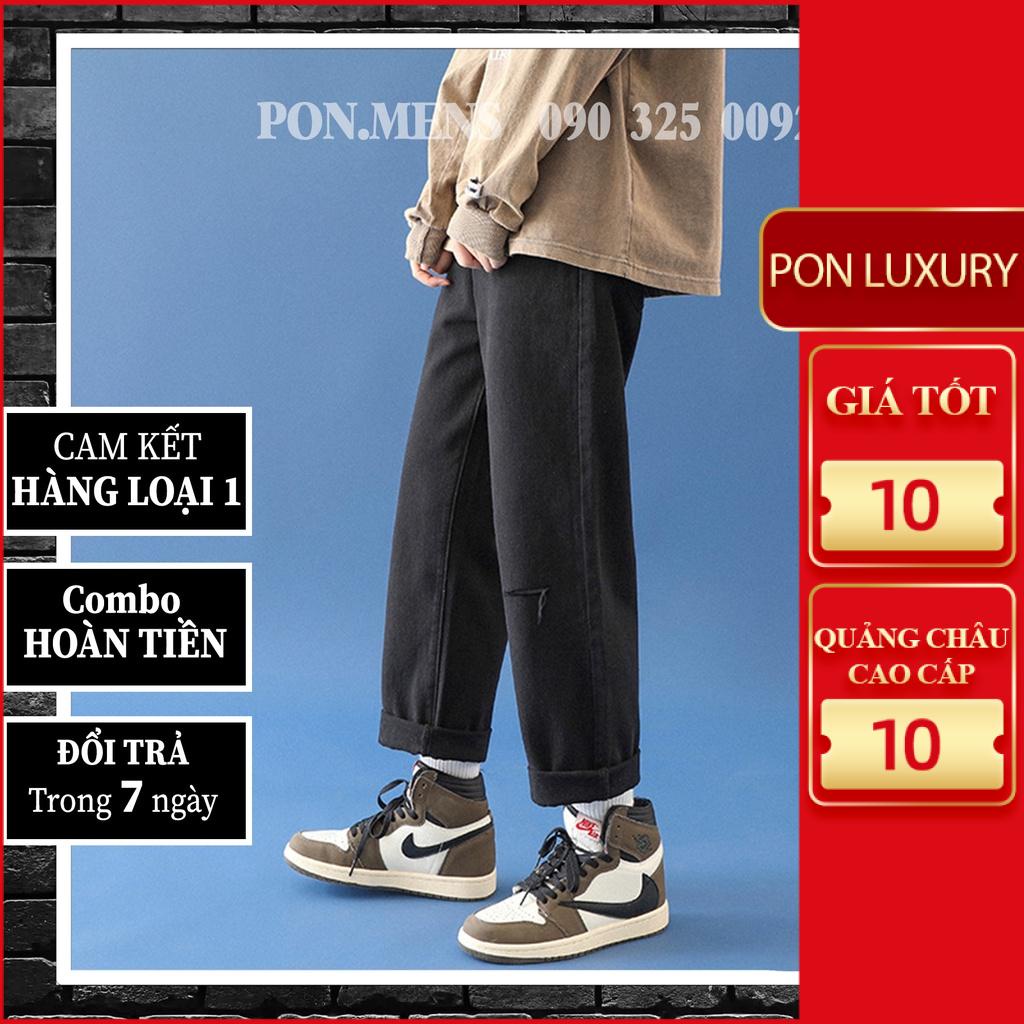 Quần JEAN ỐNG RỘNG NAM RÁCH GỐI VNXK màu đen 2021 047 Pon.mens hà nội hcm