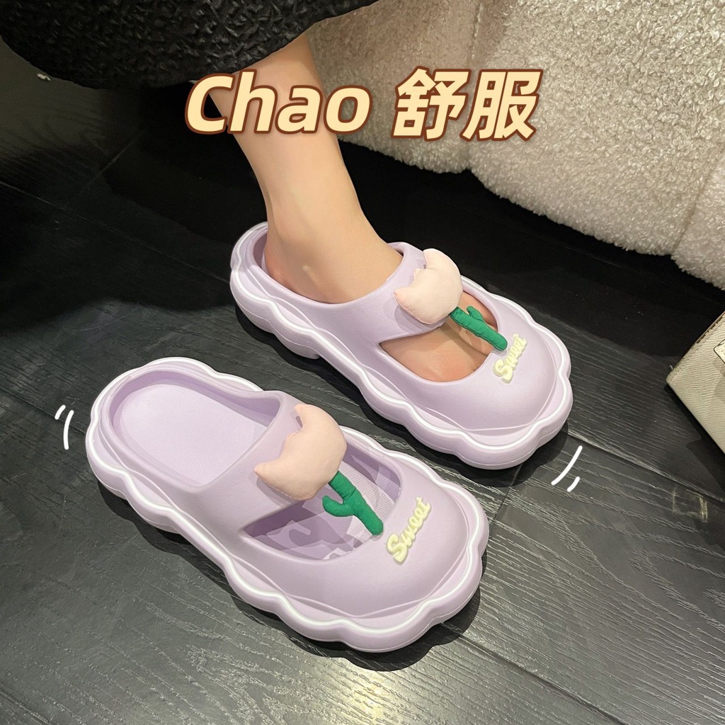 Dép Đi Biển Đế Dày Chống Trượt Họa Tiết Hoa Xinh Xắn Thời Trang Theo Phong Cách Hàn Quốc