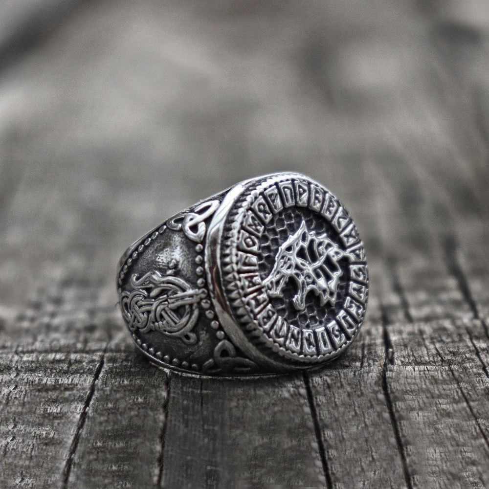 Nhẫn Bắc Âu Viking Vintage Bạc Rồng Celtic Nhẫn Rune Amulet cho Nam giới
