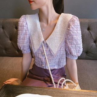 Áo Sơ Mi Caro Tay Ngắn Dáng Rộng Phong Cách Vintage Hàn Quốc