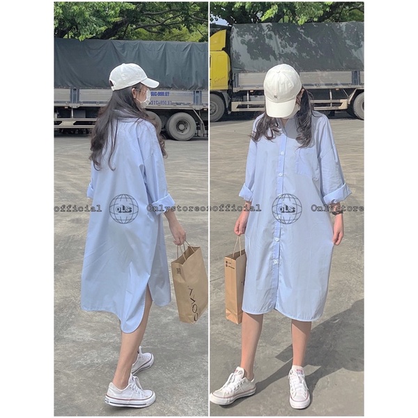 váy sơ mi oversize 2 màu,tà váy xẻ 2 bên(nhận hàng có vấn đề liên hệ shop trước khi đánh giá ạ)