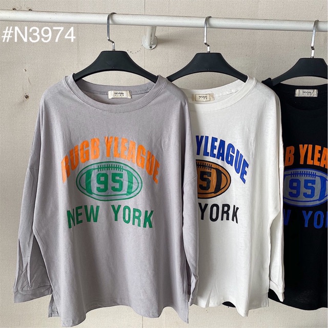 Áo pull NY T-SHIRT áo thun oversize tay dài form rộng hoạ tiết chữ basic dễ mix hàng nhập quảng châu chất thun xịn