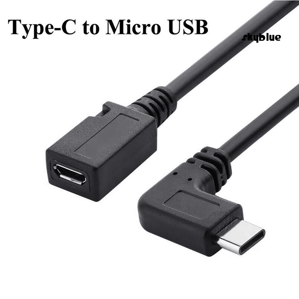 [SK]25cm USB 3.1 Type C Male Left Right Angle to Micro USB 5-Pin Female Sync Cable