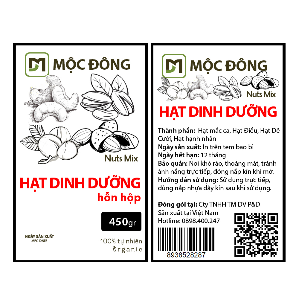 Hộp 450gr mix hạt dinh dưỡng 4 loại hạt macca, hạt điều, hạt hạnh nhân, hạt dẻ cười