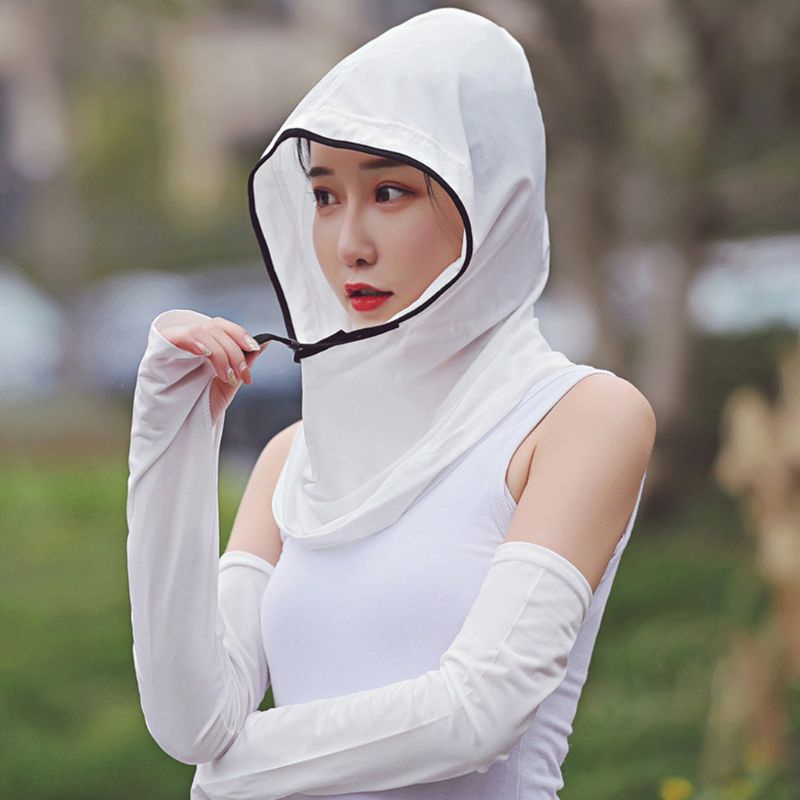 Mũ Trùm Đầu Kiêm Khăn Quàng Cổ Chống Nắng / Tia UV Bằng Lụa Lạnh Thời Trang Cho Nữ