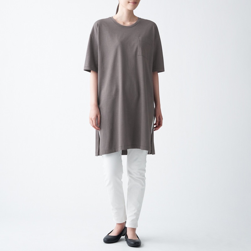Muji Áo Tunic Dáng Dài Vải Jersey Sợi Slub