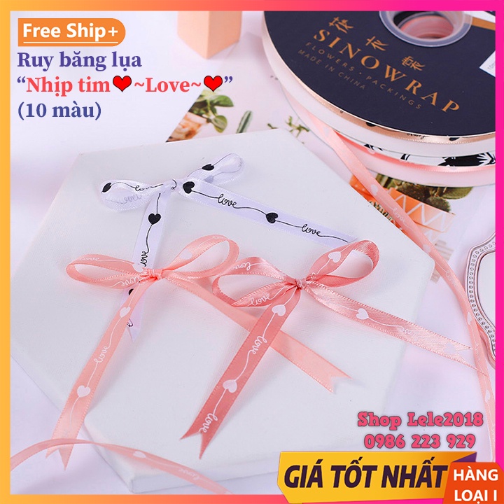 ( Cuộn 90m ) Ruy băng lụa Nhịp tim ❤️~~LOVE~~❤️ ruy băng lụa in chữ bản rộng 1cm cao cấp